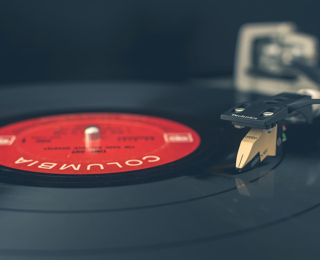 The Shuffle Fall Fresh Start Record player with a record and the needle of the record player