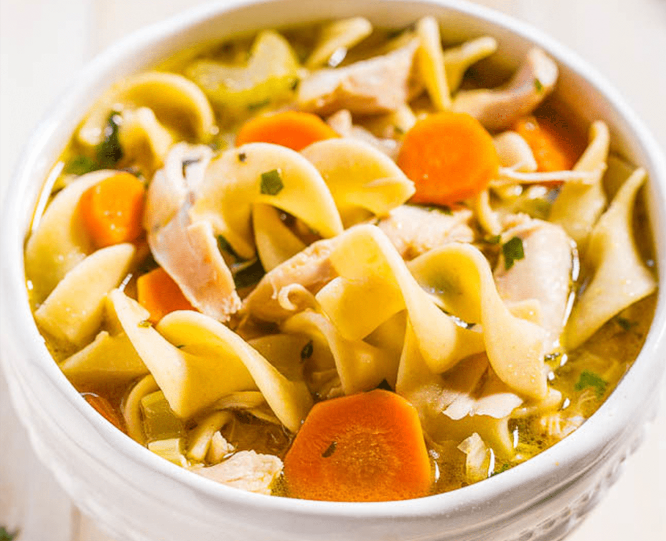 Bowl of chicken noodle soup